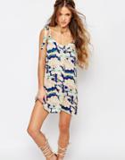 Honey Punch Festival Shift Dress With Shoulder Tie Straps In Oversized Floral - Multi