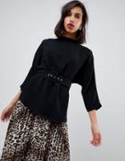 River Island Belted Blouse In Black