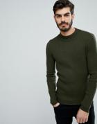 Brave Soul Rib Turtleneck Sweater - Green