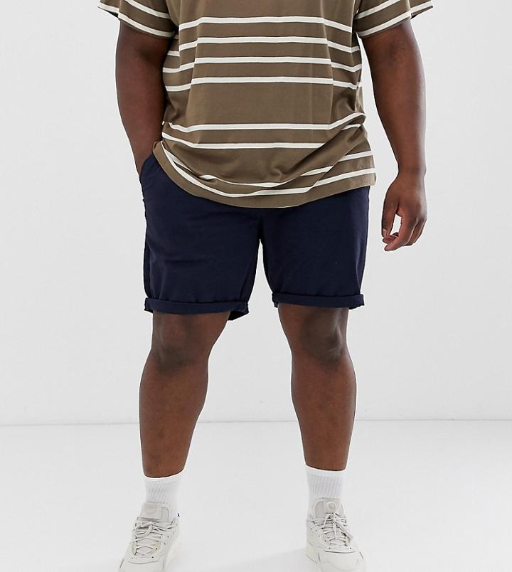 Asos Design Plus Skinny Chino Shorts In Navy - Navy