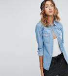 Asos Tall Denim Fitted Western Shirt In Midwash Blue - Blue
