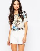 Oh My Love Crop Box Top In Palm Print - Fiji Palms