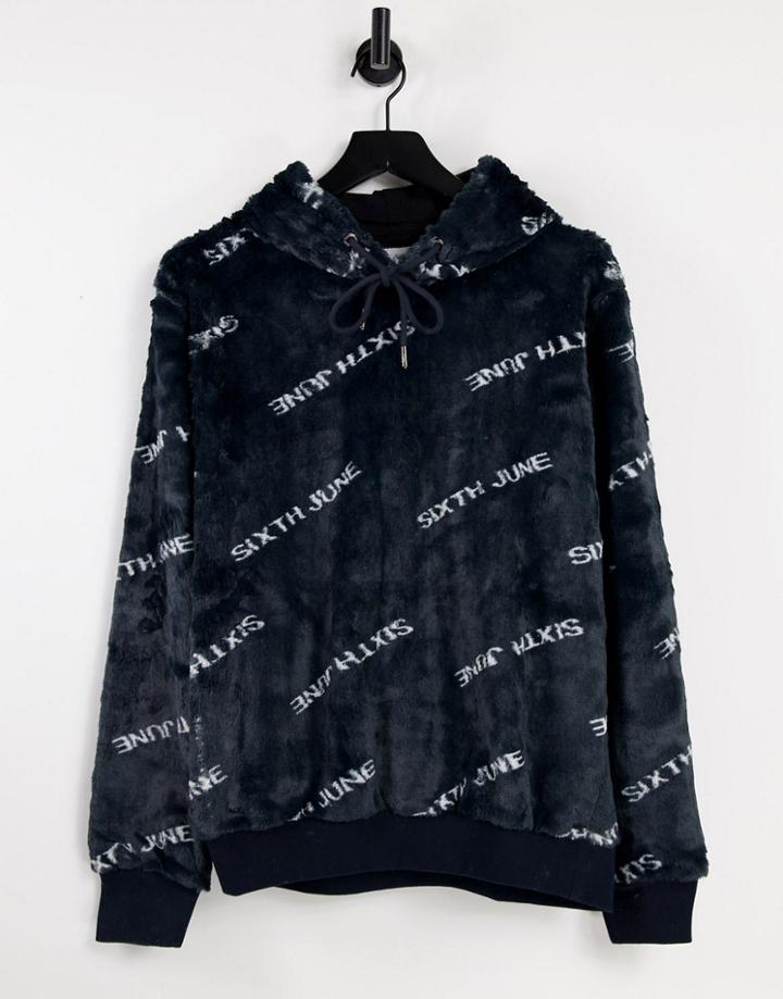 Sixth June Sherpa Half Zip Hoodie In Black