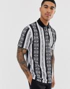 Asos Design Relaxed Polo With All Over Tile Print