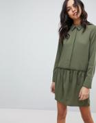 Vila Drop Waist Shirt Dress - Green