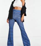 Asos Design Tall Flare Trouser In Ombre Texture In Blue And Green-multi