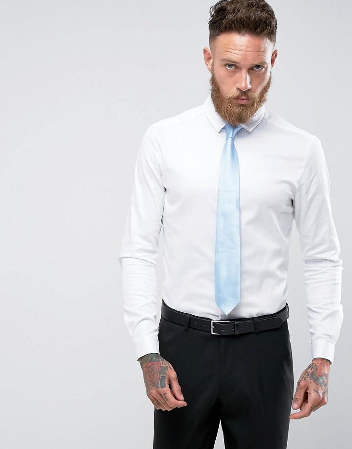 Asos Skinny Fit Sateen Shirt With Turned Back Placket In White - White