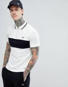 Fred Perry Textured Panel Zip Neck Polo In Off White - White
