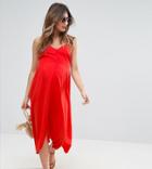 Asos Maternity Button Through Sun Dress With Dipped Hem - Red