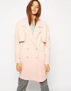 Asos Coat In Cocoon Fit With Stormflaps - Pink