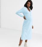 Asos Design Maternity Button Detail Super Soft Midi Dress With Side Splits-blue