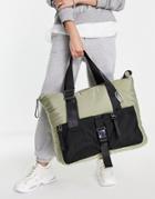 Topshop Tote Bag With Mesh Pocket In Khaki - Khaki-green