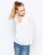 Daisy Street Lace Up Front Long Sleeve Top - White