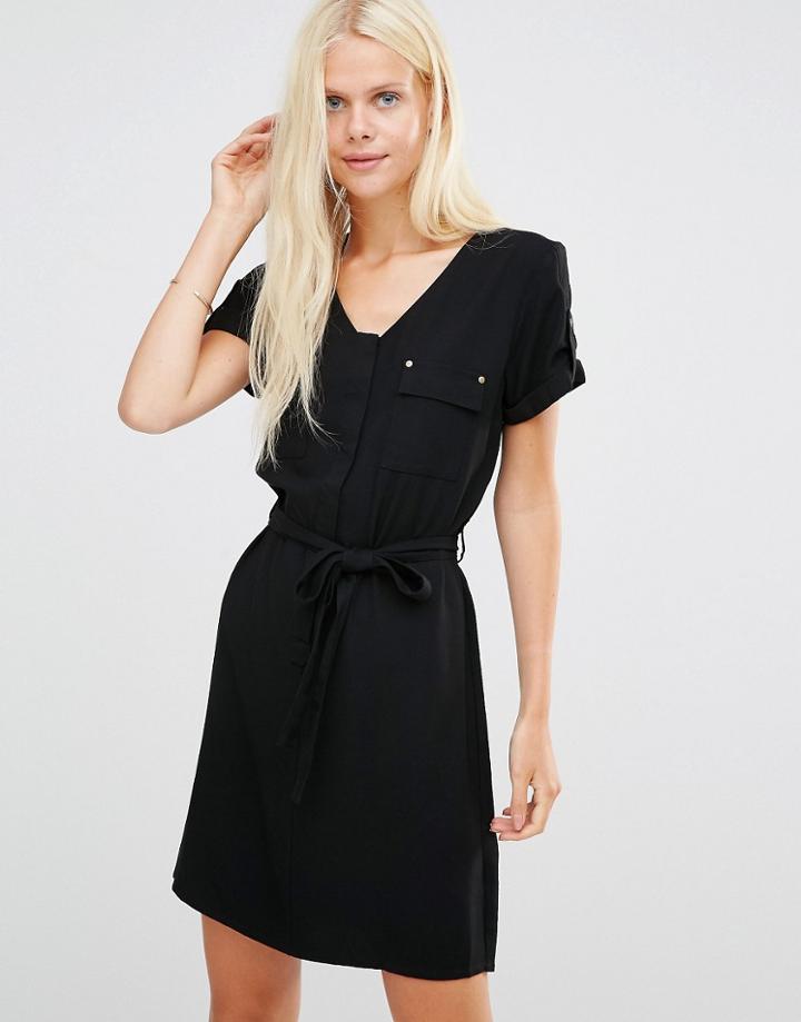 B.young Esme Dress With Pockets And Waist Tie - Black