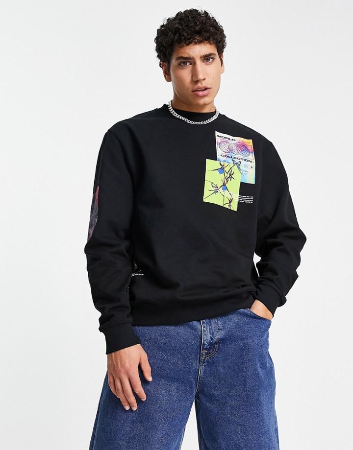 River Island Box Print Sweatshirt In Black