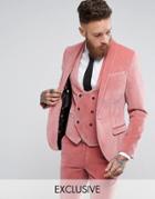 Noose & Monkey Super Skinny Suit Jacket In Velvet With Shawl - Pink