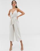 Outrageous Fortune Knot Front Cami Jumpsuit In Sand-cream
