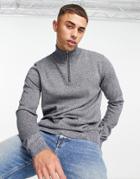 Jack & Jones Essentials Quarter Zip Sweater In Navy & White