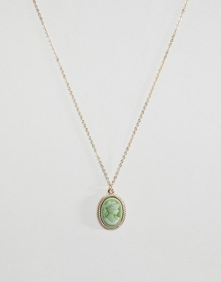 Asos Design Necklace With Vintage Style Cameo In Gold - Gold