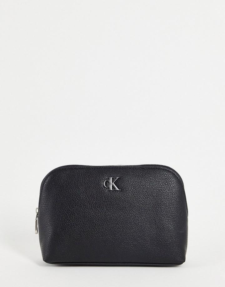 Calvin Klein Jeans Monogram Logo Makeup Bag In Black