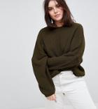 Asos Design Curve Chunky Sweater In Crop With Volume Sleeve - Green