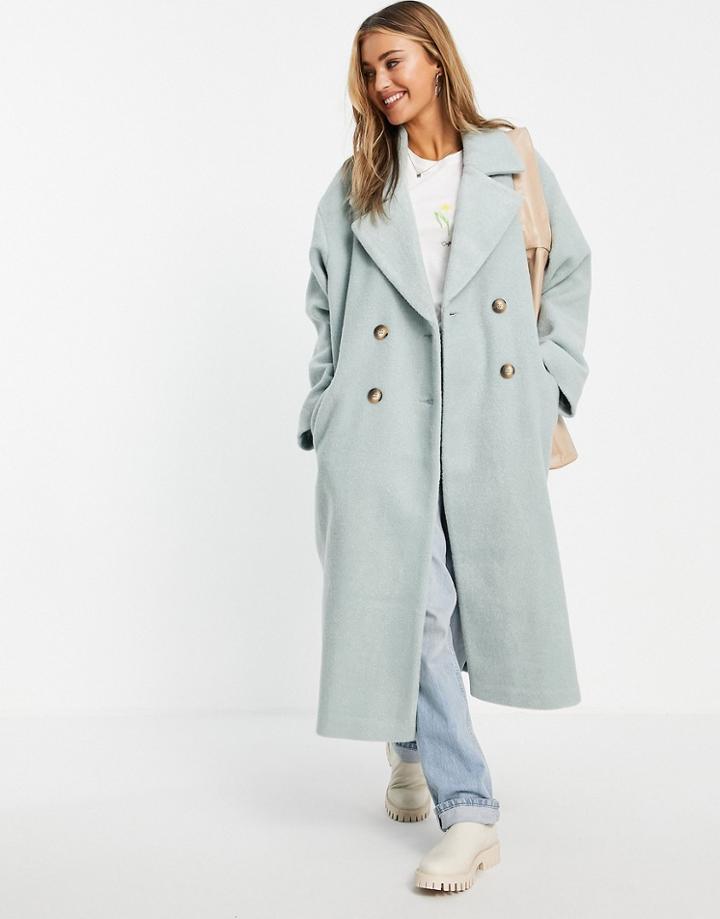 Asos Design Luxe Oversized Boucle Coat In Mint-blues