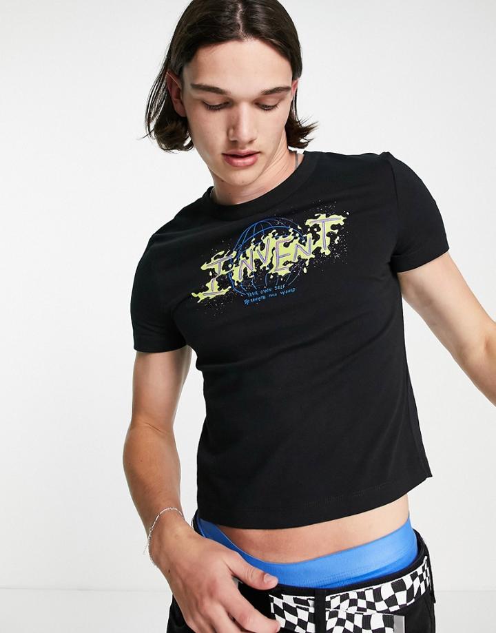 Asos Design Shrunken Fit T-shirt In Black With Grunge Front Print