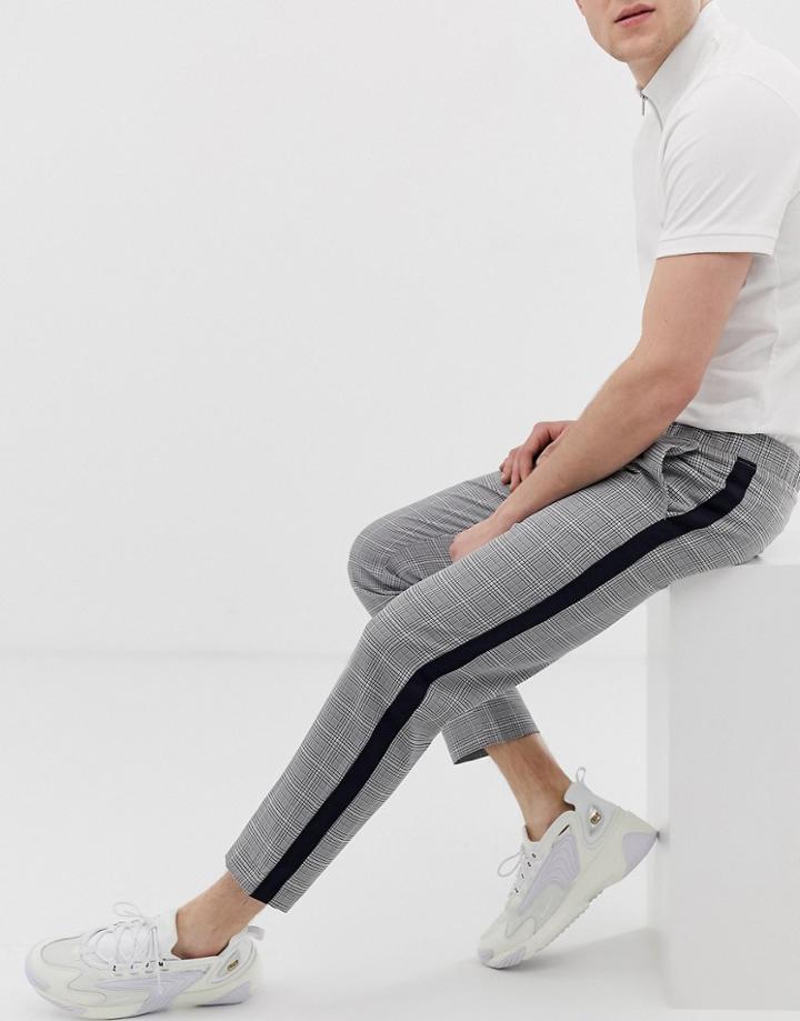 Boohooman Smart Sweatpants In Check With Side Stripe - Gray