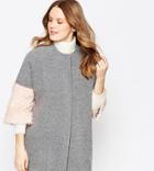 Helene Berman Kimono Coat In Gray With Pink Fluffy Sleeve - Gray