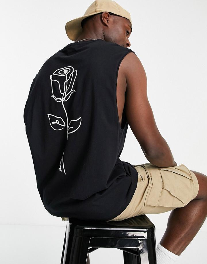 Jack & Jones Oversized Tank With Rose Backprint In Black