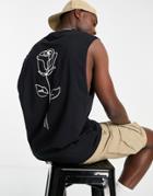 Jack & Jones Oversized Tank With Rose Backprint In Black