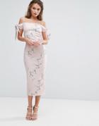 True Violet Off Shoulder Midi Dress In Floral Print - Multi