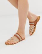Vero Moda Leather Metallic Between The Toe Sandals - Purple