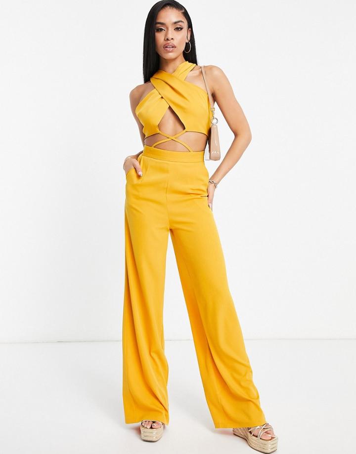 Unique21 Cross Front Wide Leg Jumpsuit In Mango-orange