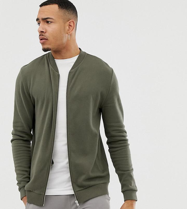 Asos Design Tall Bomber Jacket In Khaki - Green