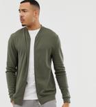 Asos Design Tall Bomber Jacket In Khaki - Green