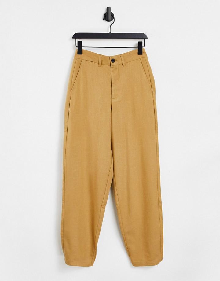 Bershka Wide Fit Smart Pant In Mink-brown