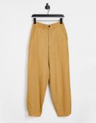 Bershka Wide Fit Smart Pant In Mink-brown