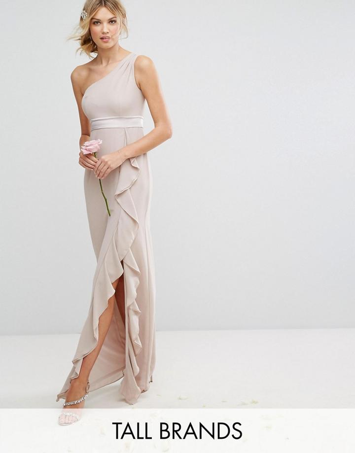 Tfnc Tall One Shoulder Maxi Dress With Frill Detail - Pink