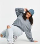 Asos Design Curve Oversized Long Sleeve T-shirt With Cuff Detail In Washed Gray-grey