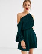 Asos Design One Shoulder Mini Dress In Velvet