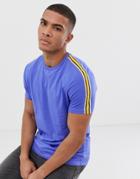 Asos Design Organic T-shirt With Contrast Shoulder Taping In Blue - Blue