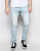 New Look Super Skinny Jean In Light Blue With Rips - Blue