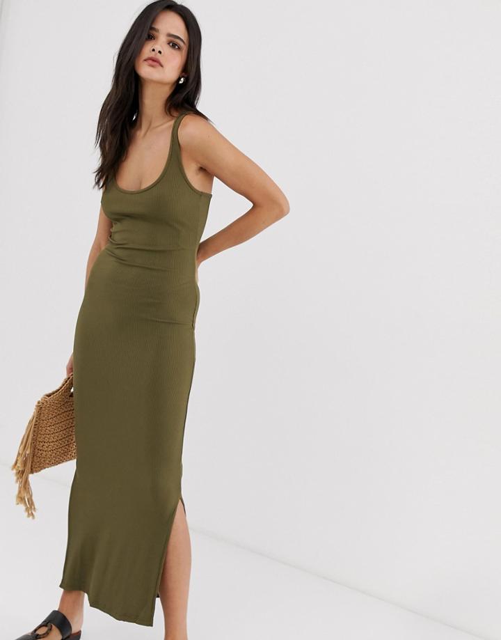 River Island Bodycon Midi Dress In Khaki-green