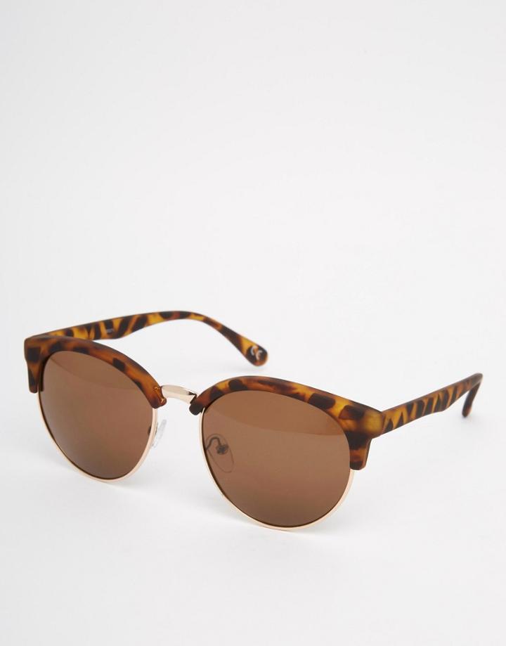 Asos Rounded Retro Sunglasses In Rubberised Tort - Tort