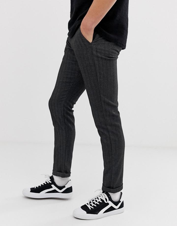 Jack & Jones Intelligence Smart Herringbone Pants In Gray
