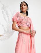 Maya Floral Burst Embellished Lehenga Crop Top In Pink