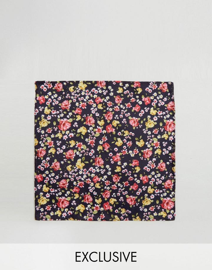 Reclaimed Vintage Inspired Pocket Square In Black Floral Print - Black