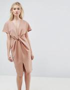 Asos Twist Knot Textured Kimono Midi Dress - Pink