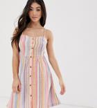 New Look Petite Stripe Linen Mini Dress In Multi - Multi